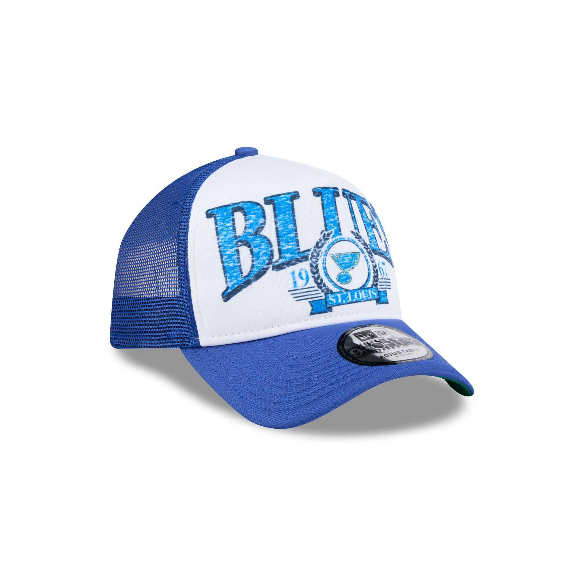 St. Louis Blues Distressed 9FORTY A-Frame Trucker Hat - Image 3