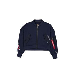 Alpha Industries x Atlanta Braves Navy Women's Full Zip Cropped Fleece Jacket