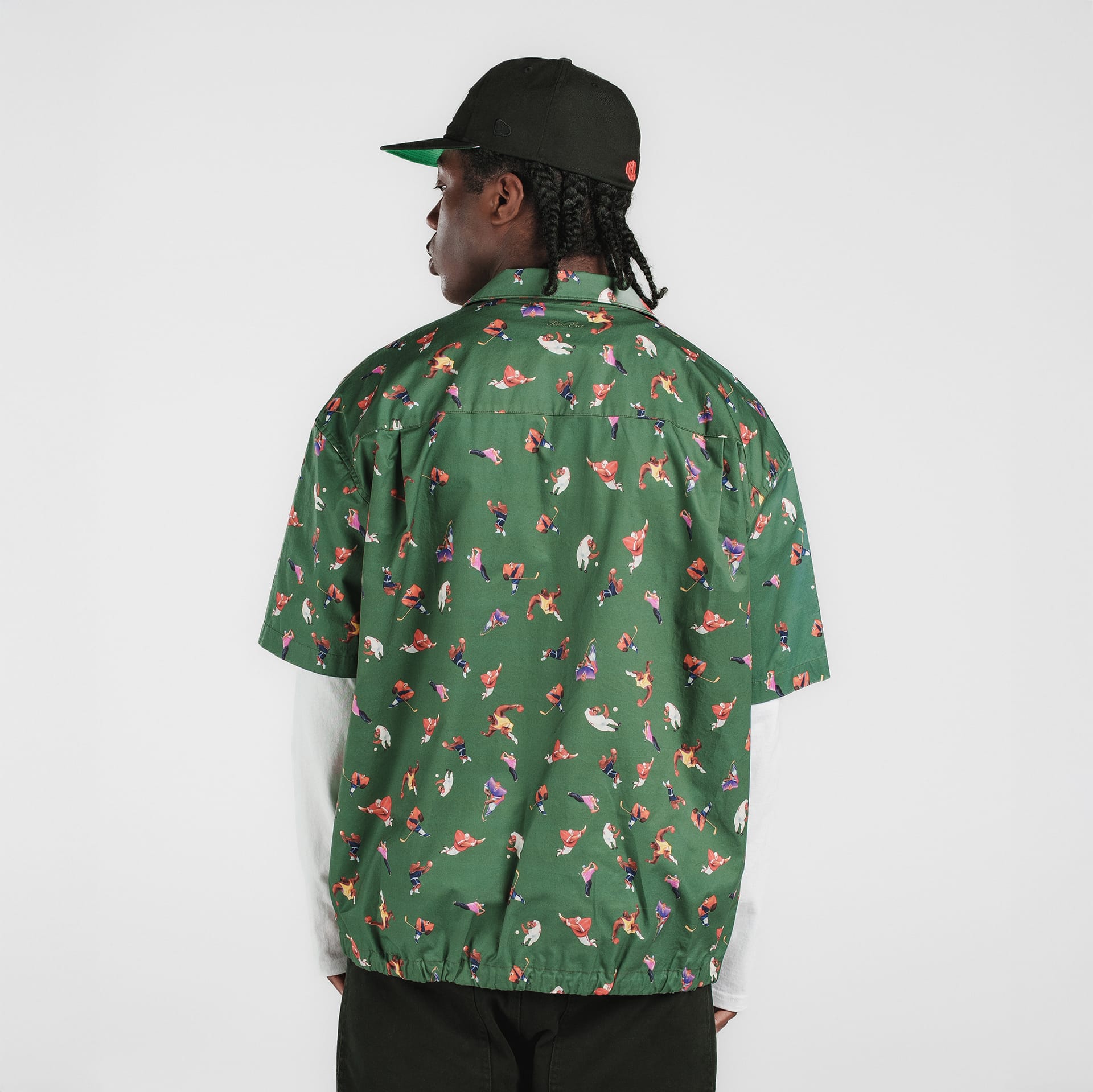 New Era Branded Resort Green Bark Open Collared Shirt - Image 4