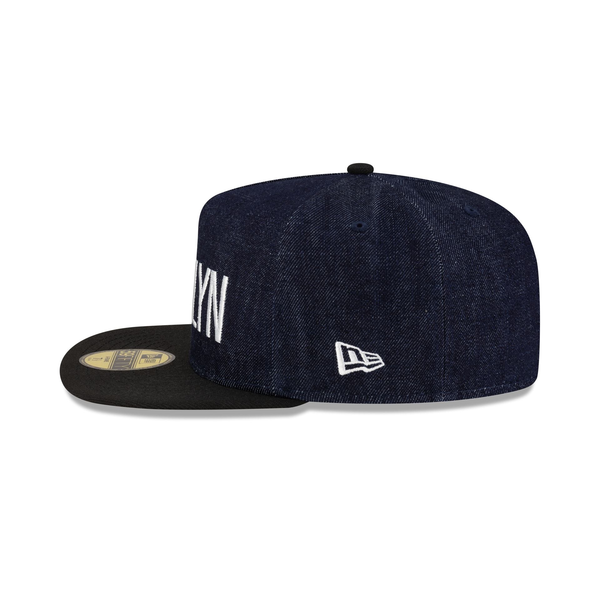Brooklyn Nets Navy Denim 59FIFTY A-Frame Fitted Hat - Image 4