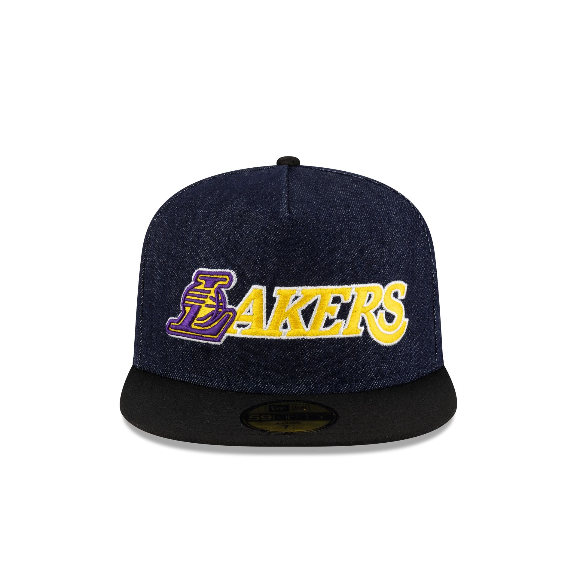Los Angeles Lakers Navy Denim 59FIFTY A-Frame Fitted Hat - Image 2
