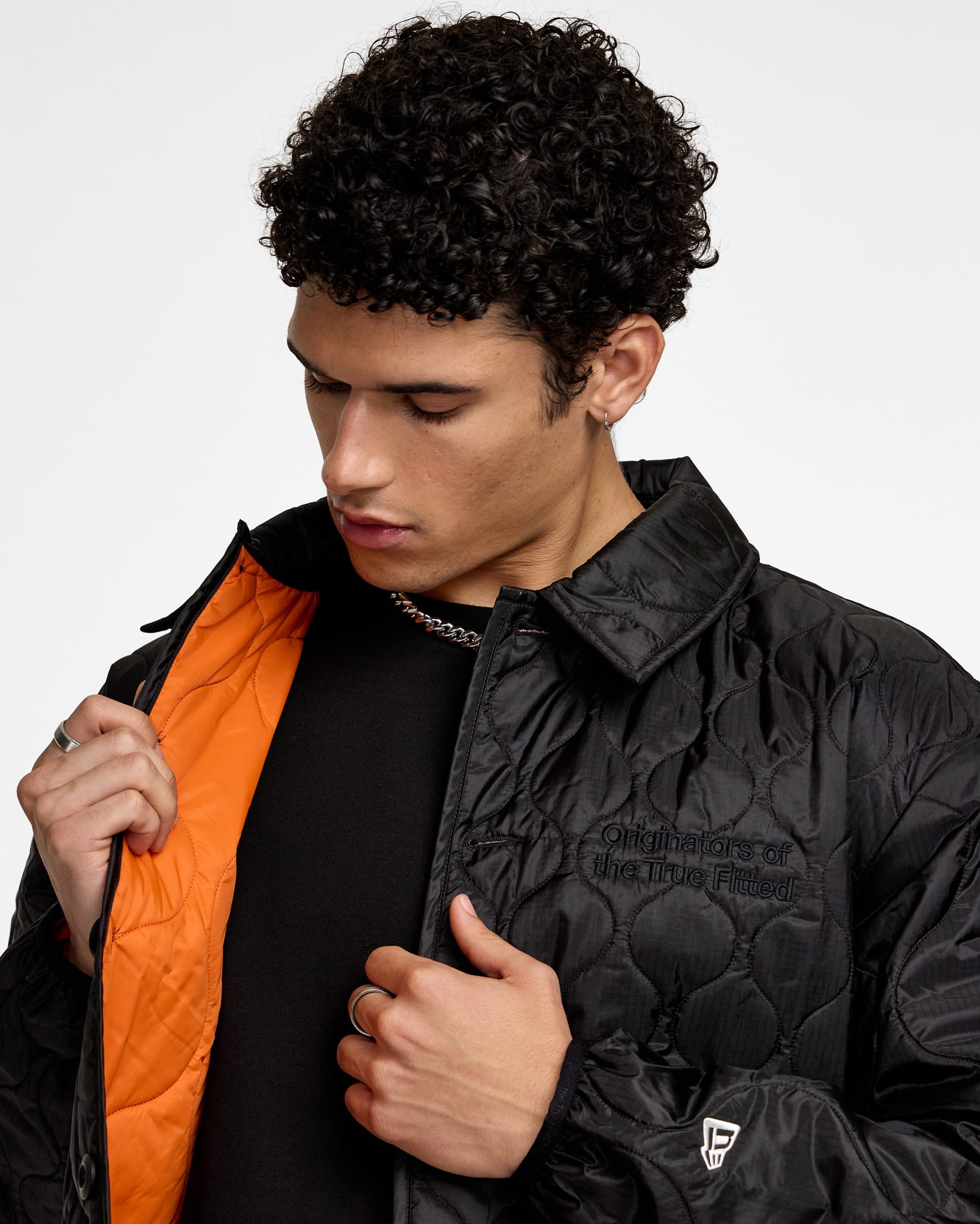 New Era Cap Quilted Button Up Black Jacket - Image 4