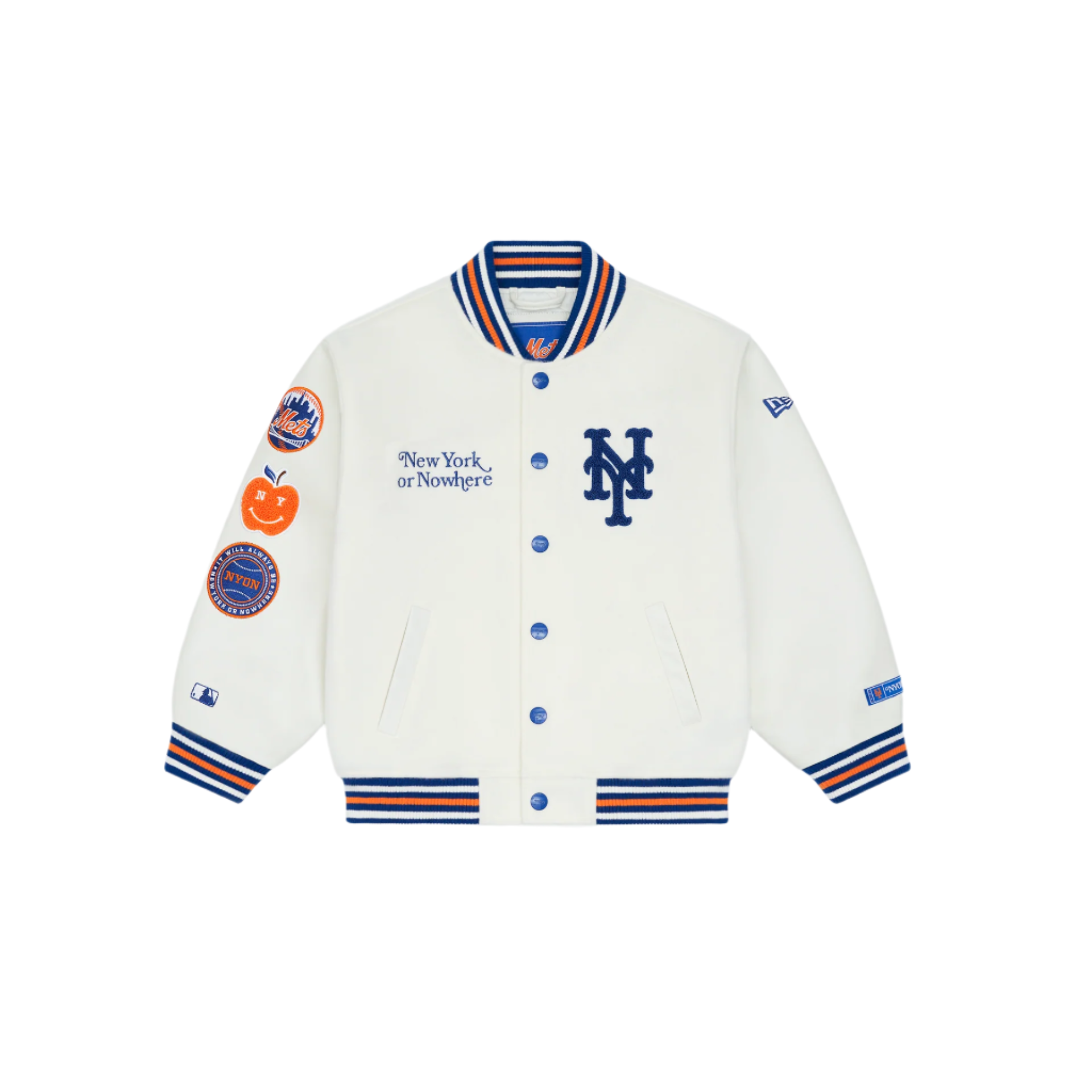 New York or Nowhere x New York Mets Youth Chrome White Motto Varsity Jacket